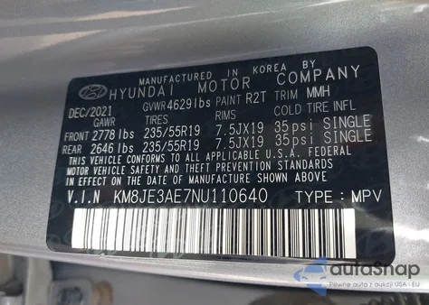 2022 Hyundai Tucson Limited z USA, uszkodzony, nr VIN KM8JE3AE7NU110640